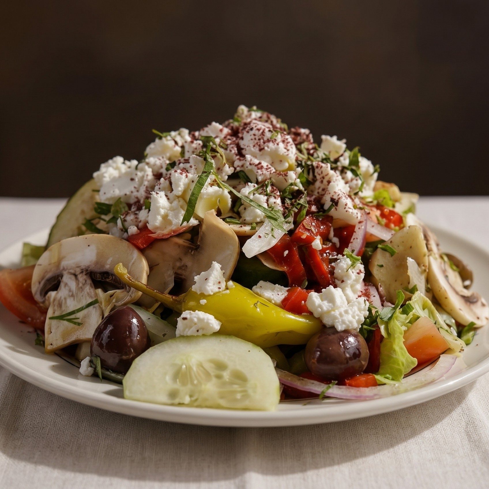 Garden feta with grilled shrimp salad.