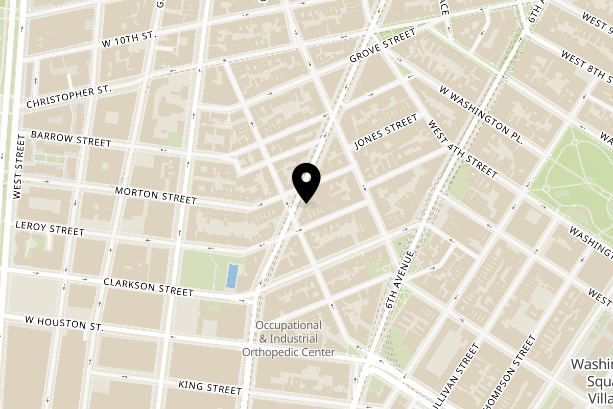 Map showing the location of Moustache Pitza on 29 7th Ave S in New York